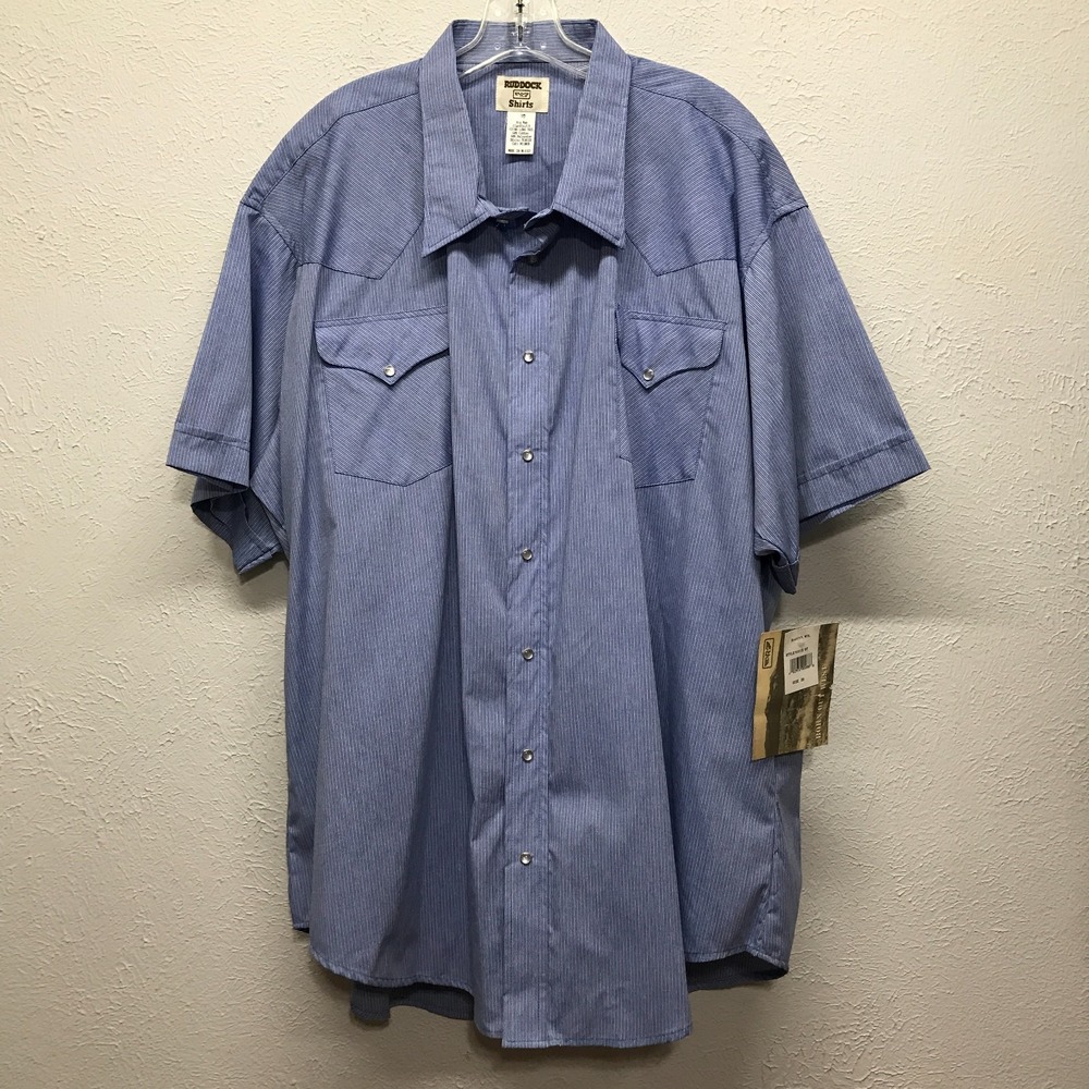 NWT Ruddock Bros Western Shirt Mens‎ 20 Big Man 3XL Blue Striped Pearl Snap